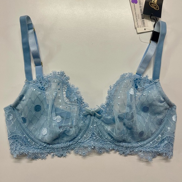 NWT Journelle Dita Von Teese Vedette Underwire Lace Sheer Bra Ice Blue 32D - Picture 7 of 13